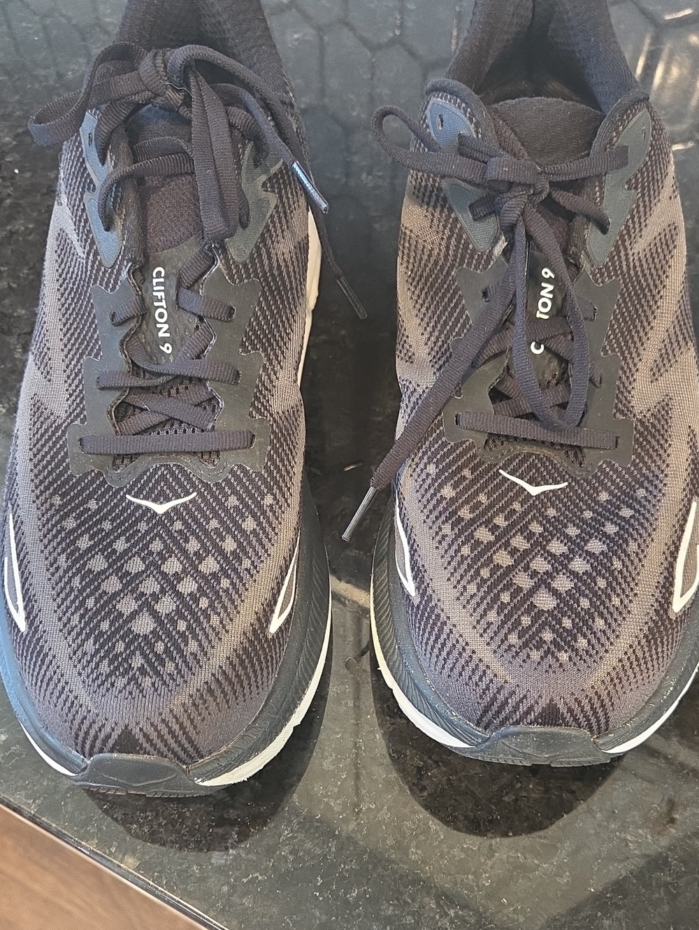 Hoka Clifton 9 Men’s Running Shoe - Black and White Size 12.5